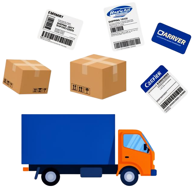 Shipping labels and logistics illustration